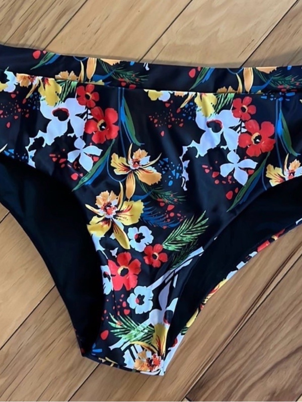 Floral Print Bikini Bottoms in Black